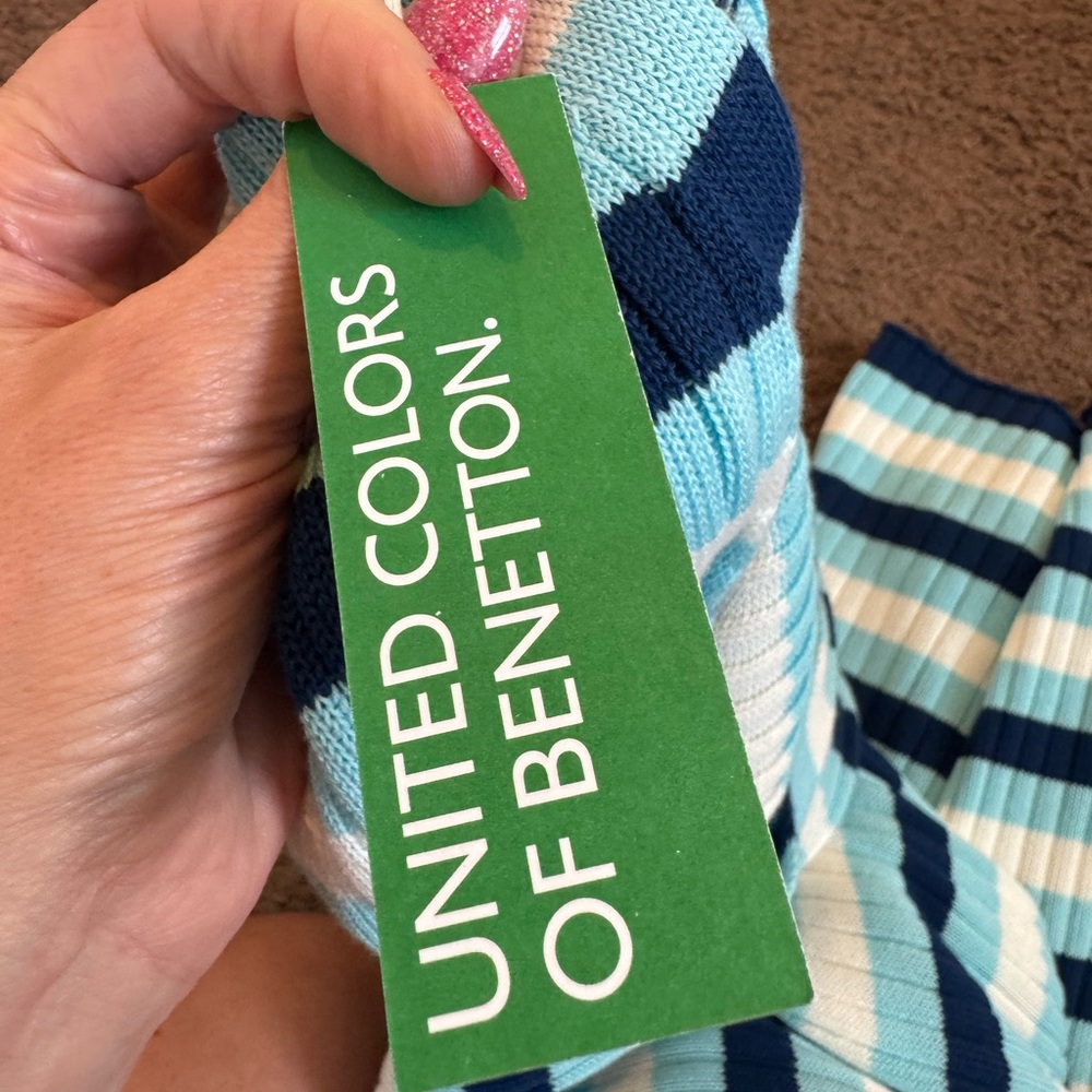 United Colors of Benetton Blue Striped Sweater Dress Cardigan Duster M NEW - Picture 9 of 15